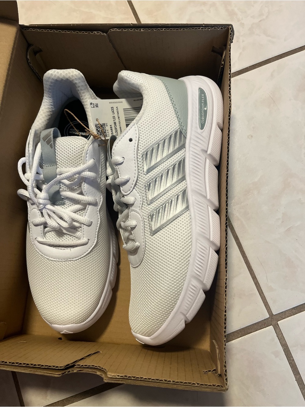 adidas White Athletic Mesh Sneakers with Light Gray Accents
